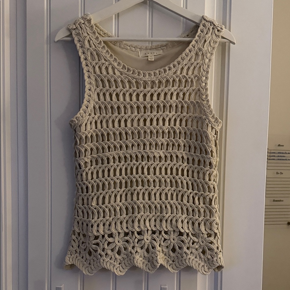 Adiva Beige Crochet Tank Top